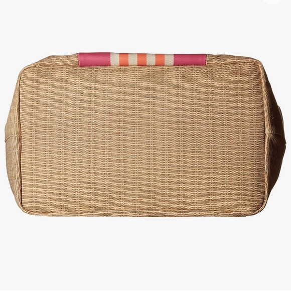 Tommy Hilfiger Preppy Jolene Printed Straw w/ Printed Stripes Pink Handbag - Picture 5 of 16